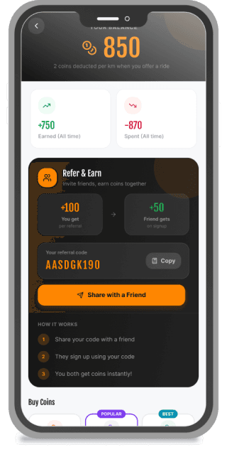Refer and earn wallet screen